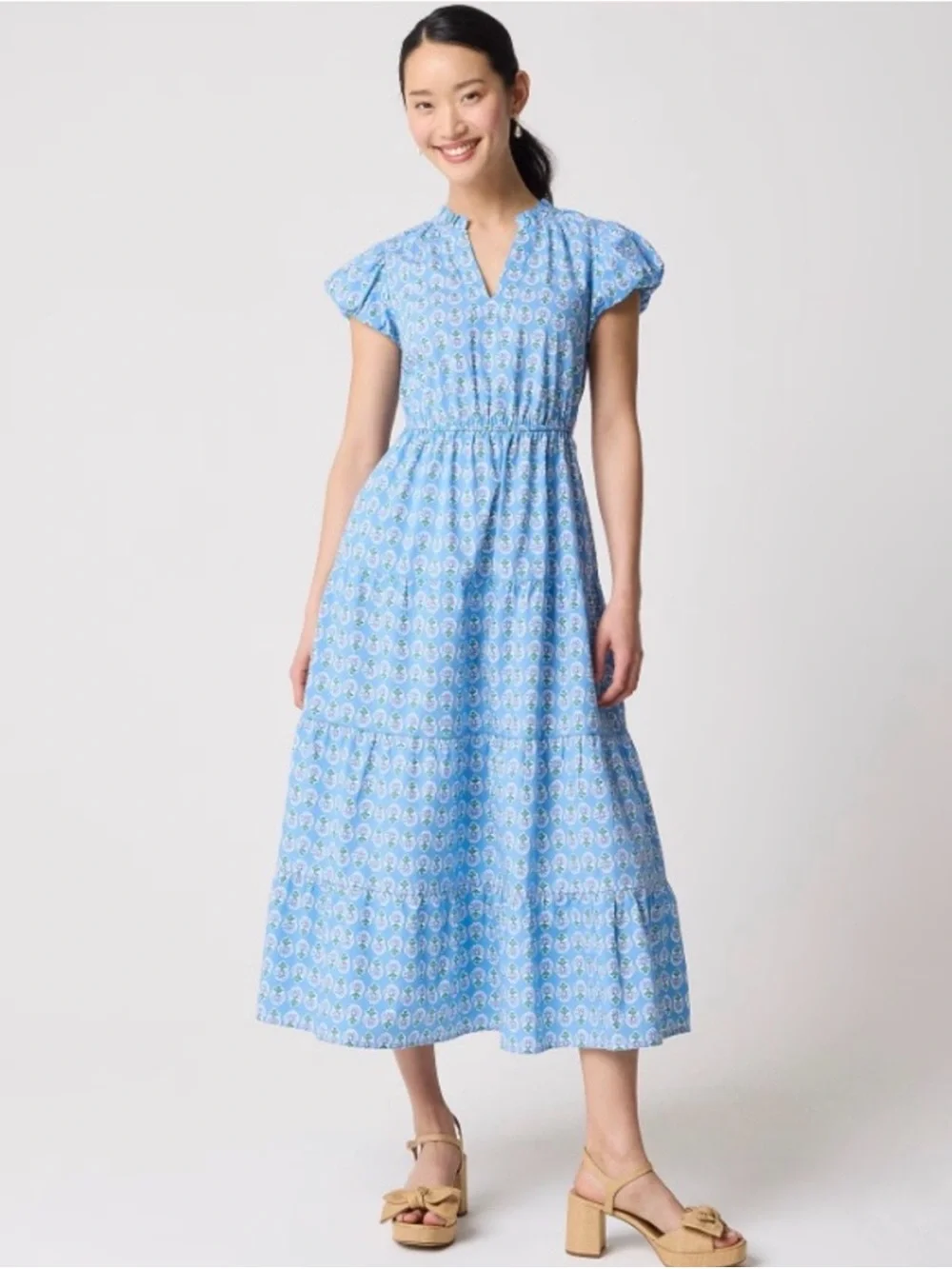 NWT J.Crew Willa Tiered Midi Dress Mountain Bluebird Floral Blue Size 8